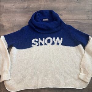 Wooden Ships Blue and White Snow Turtleneck Sweater